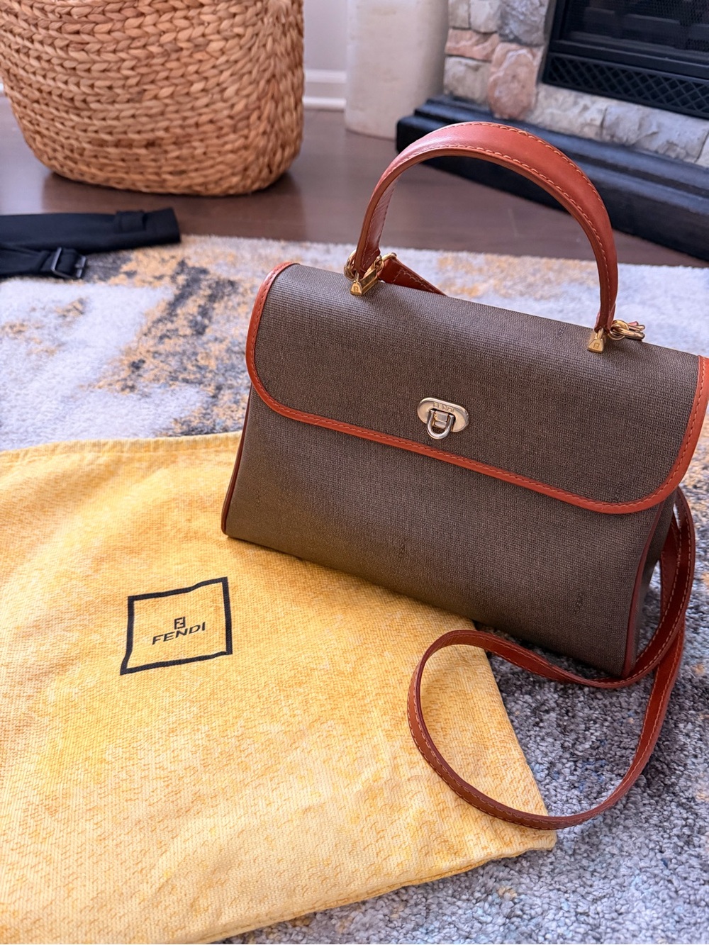 Fendi Brown Canvas Satchel with Tan Leather Trim